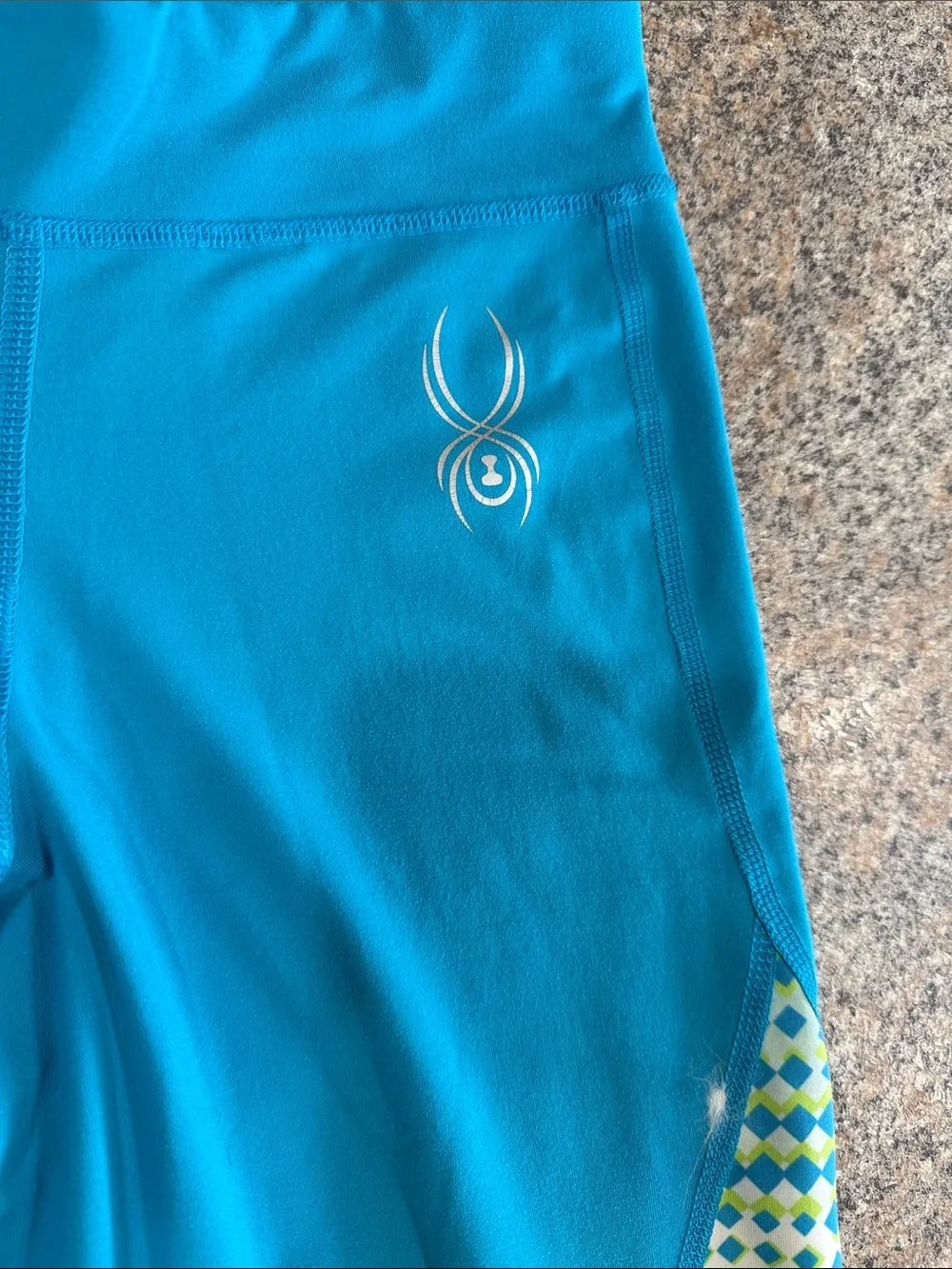 Spyder Teal Girls' Athletic Leggings with Green Accent Panels size small/medium
